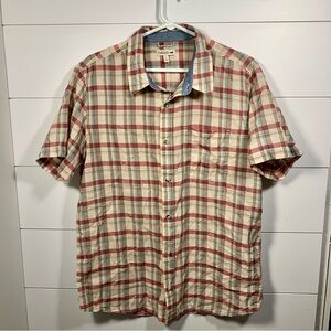 Toad &‎ Co Short Sleeve Button Down Shirt Men L Plaid Cuba Libre Organic Cotton